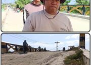 Teks foto : Herman memakai topi didampingi Surya Marantika saat diwawancarai,Sabtu (19/7/2025), terkait kondisi jembatan di Kecamatan Bandar Khalipah,Sergai.