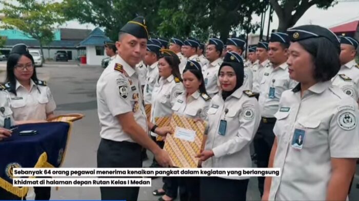 Rutan Kelas I Medan Gelar Apel Pagi dan Penyematan Kenaikan Pangkat 64 Pegawai