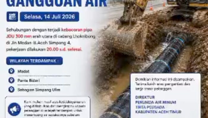 Perumda Tirta Peusada Pastikan Perbaikan Pipa JDU 0300 MM Cabang Lhoknibung Selesai Malam Ini Layanan Wilayah Utara Kembali Normal Malam Ini.