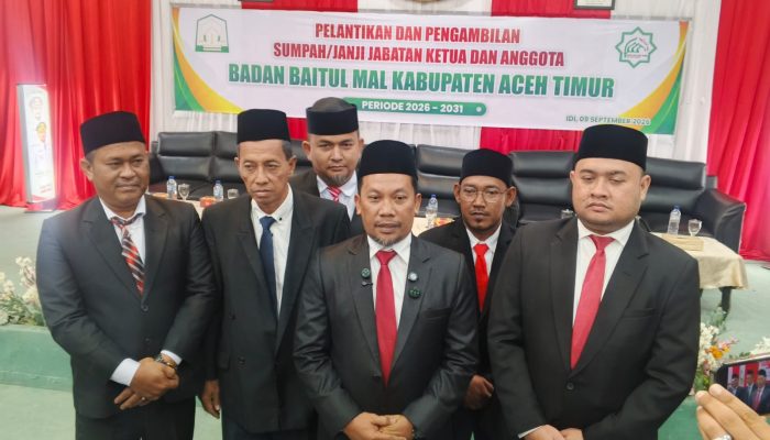 Rizalihadi Resmi Dilantik Jadi Ketua Baitul Mal Aceh Timur Periode 2026-2031.