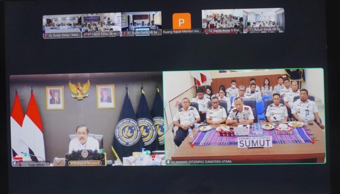 Perkuat Integritas dan Pengawasan, Rutan Kelas I Medan Ikuti Rapat Evaluasi Bersama Menteri Imipas